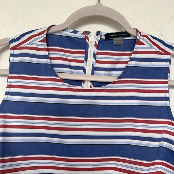 Tommy Hilfiger nautical Striped Peplum Top SMALL red Blue Sleeveless - Picture 3 of 12